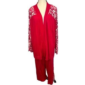 Isaac Mizrahi Live Crimson Pink Soho Baby French Terry Cardigan & Crop Pant XL